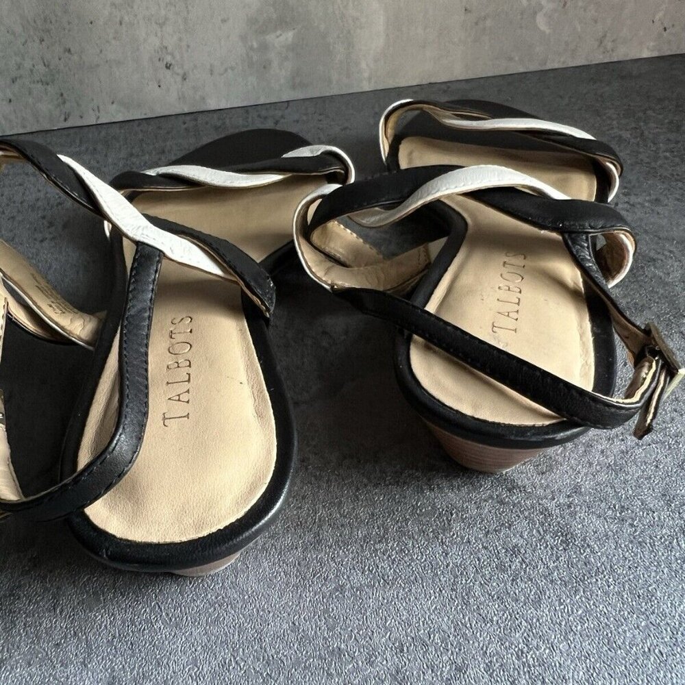 Talbots Black and White Braided Leather Slingback Sandals - Picture 11 of 16